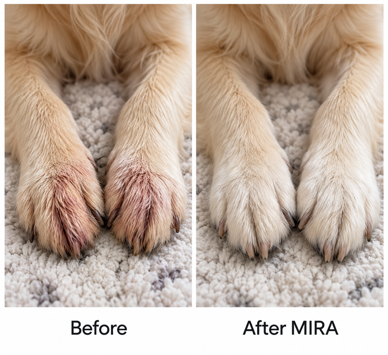 Paws before and after MIRA